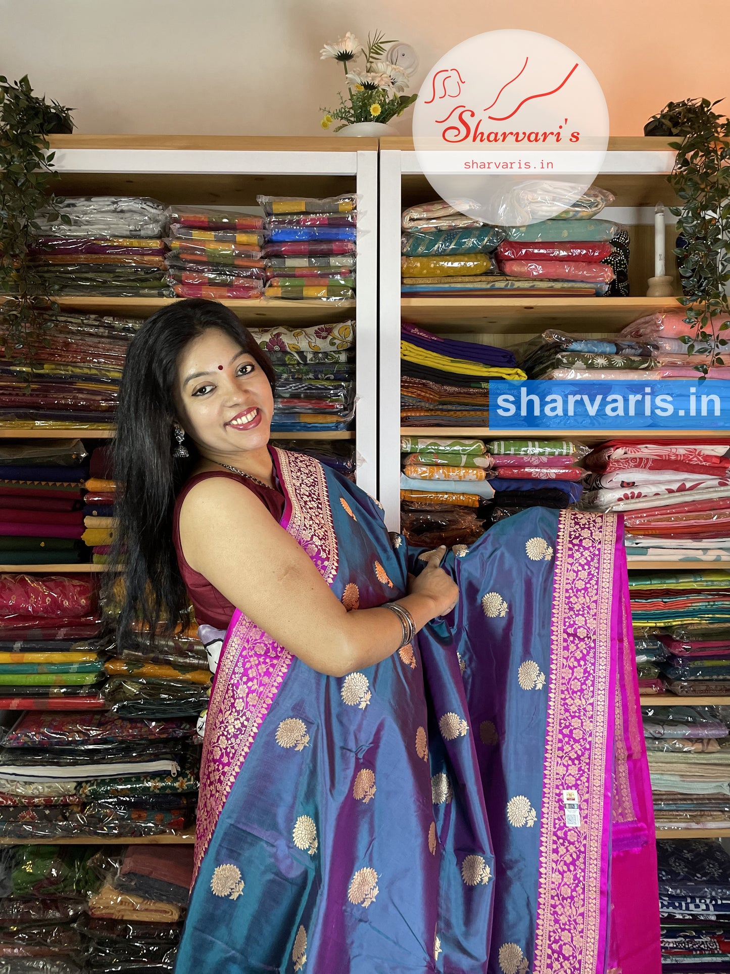 Pinkish Blue Katan Silk Saree