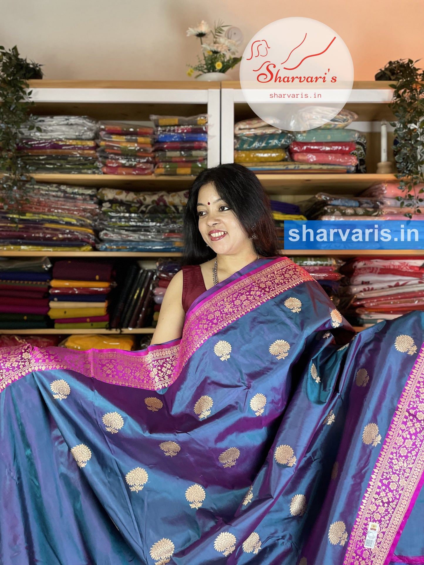 Pinkish Blue Katan Silk Saree