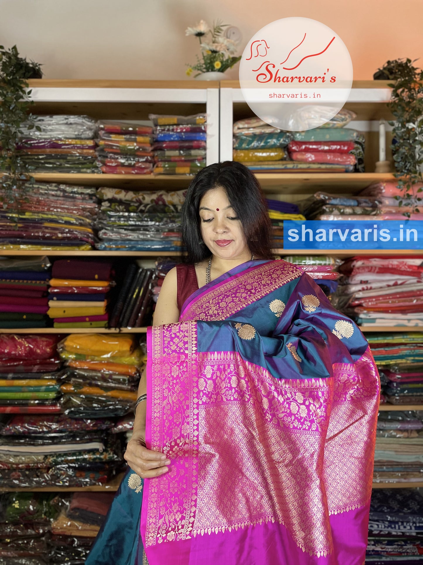 Pinkish Blue Katan Silk Saree