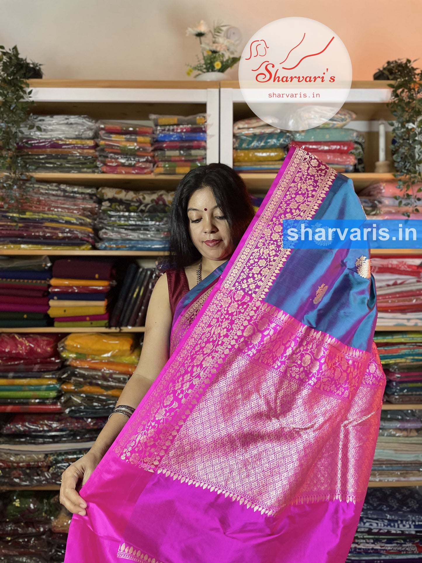 Pinkish Blue Katan Silk Saree