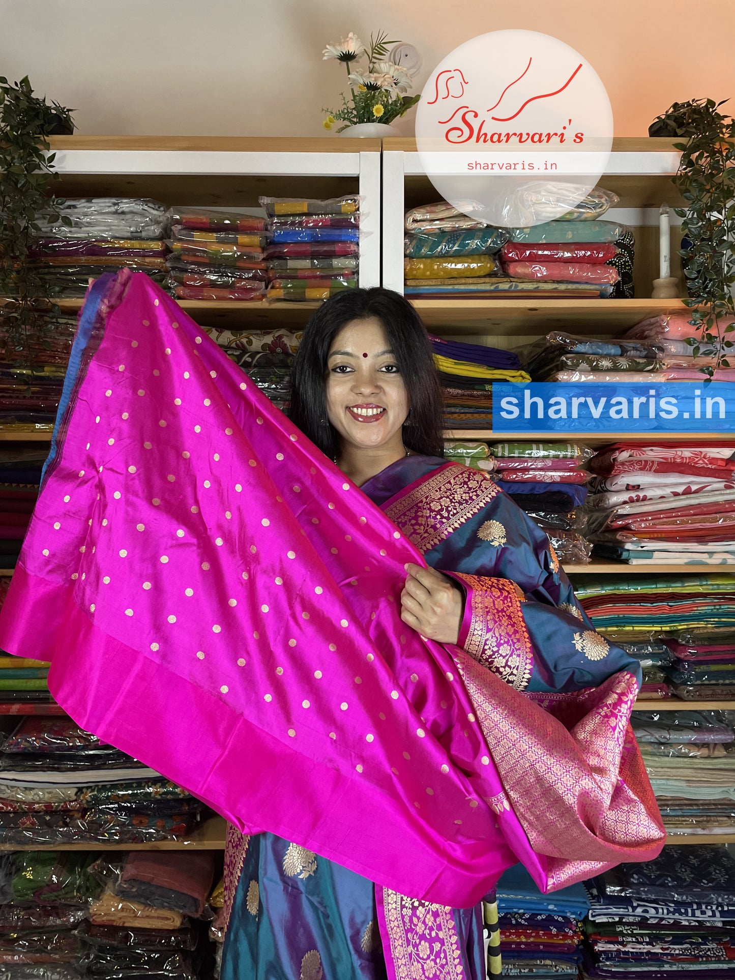 Pinkish Blue Katan Silk Saree