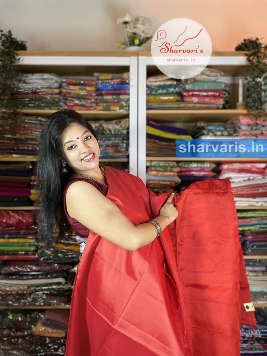 Red Kanchipuram Soft Silk Saree with Neem Zari Patterns
