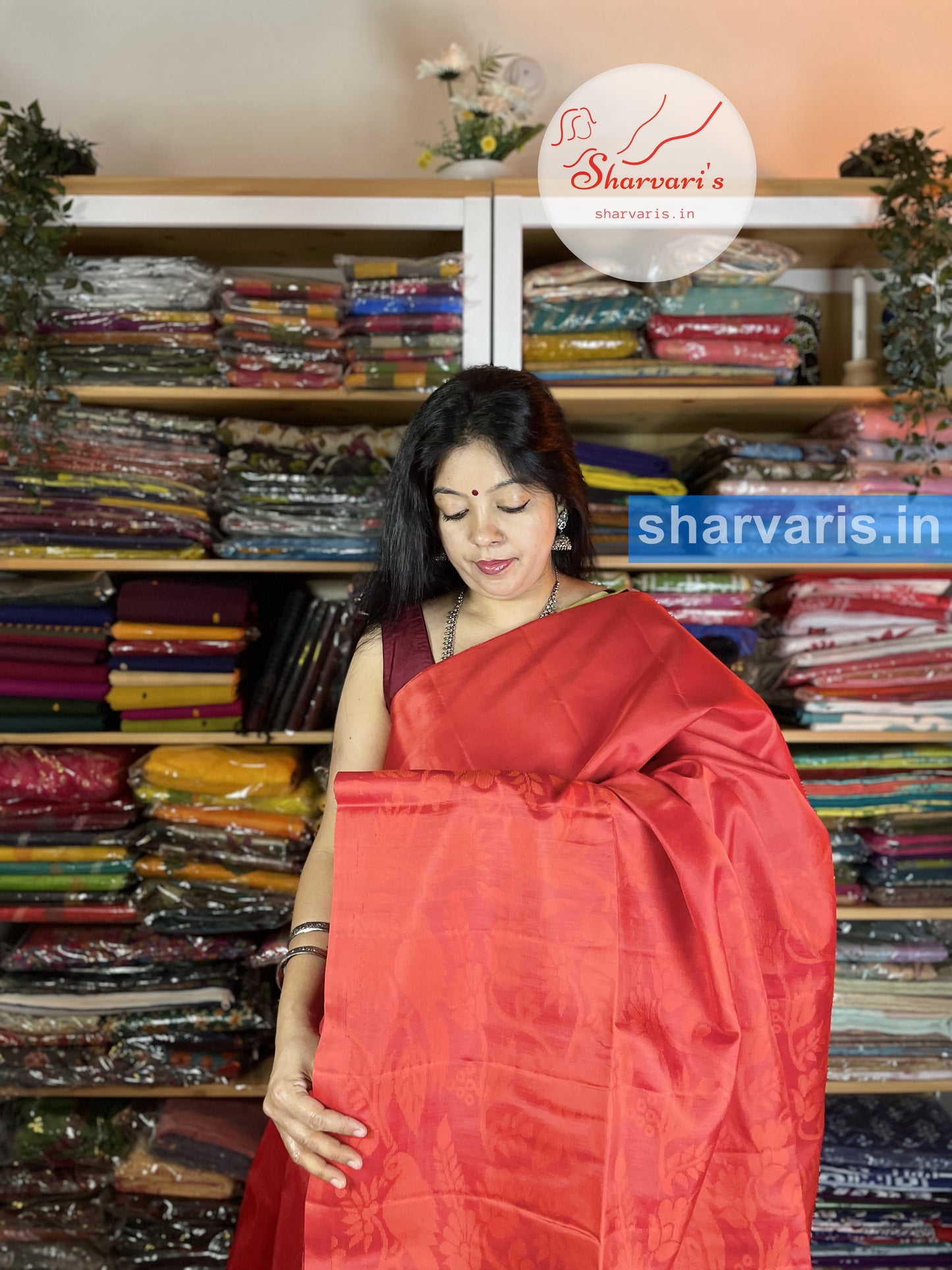 Red Kanchipuram Soft Silk Saree with Neem Zari Patterns