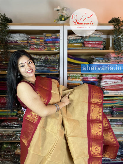 Beige and Red Madurai Sungudi Cotton Saree