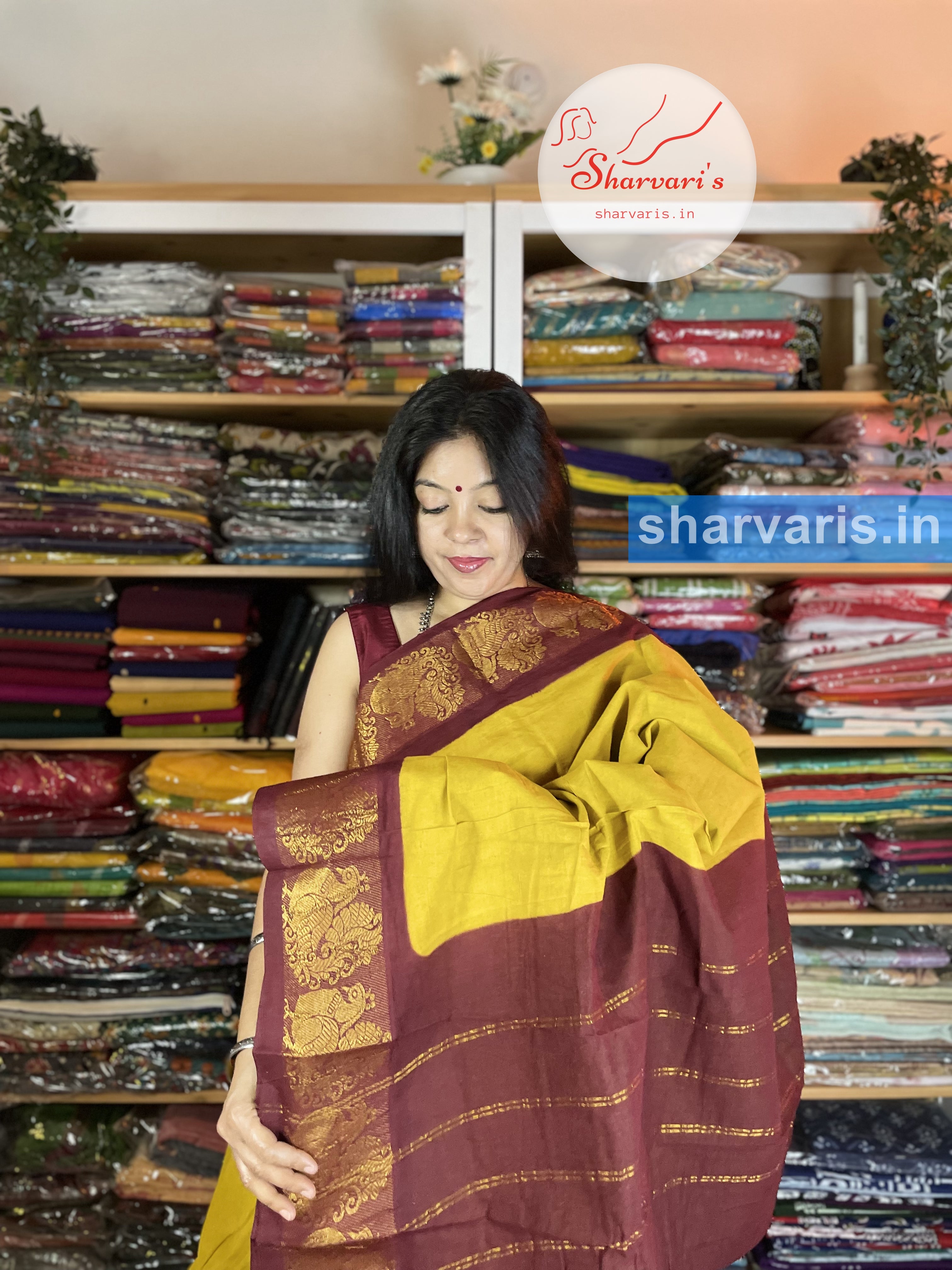 Violet Madurai Sungudi Cotton Saree with Zari Work and Brown Contrasti –  WEAVERS BOUTIQUE