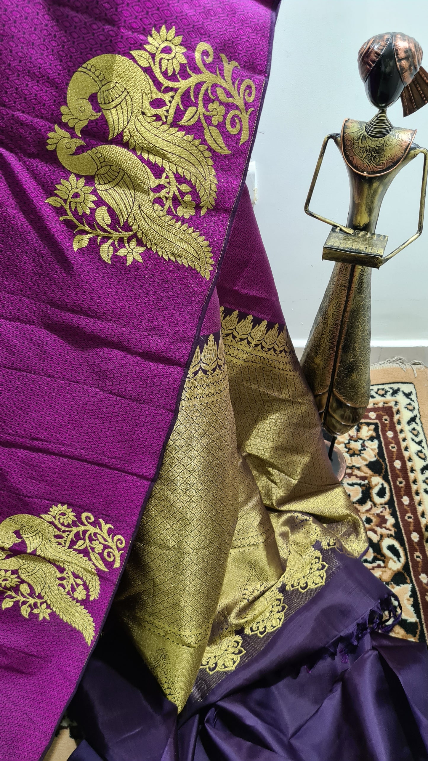 Grape Purple and Eggplant Purple Kanchipuram Silk Saree