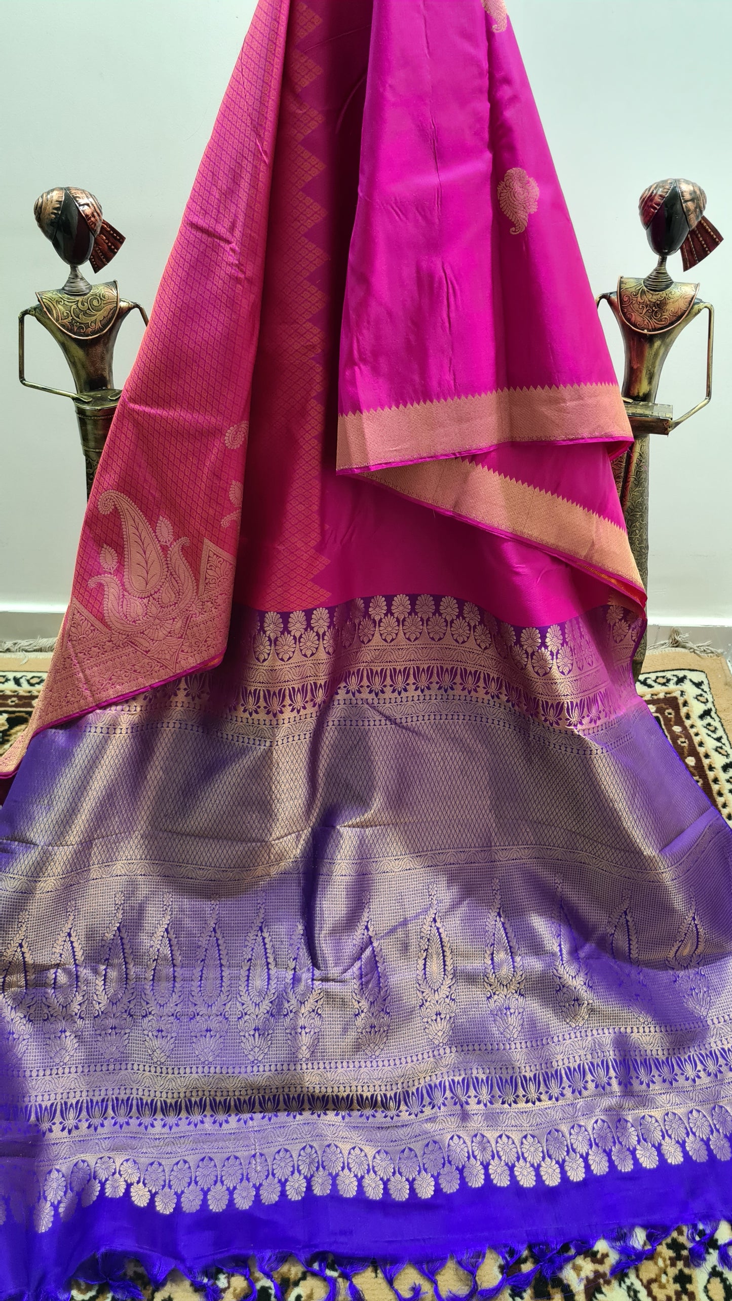 Fuchsia Pink and Royal Blue Kanchipuram Silk Saree