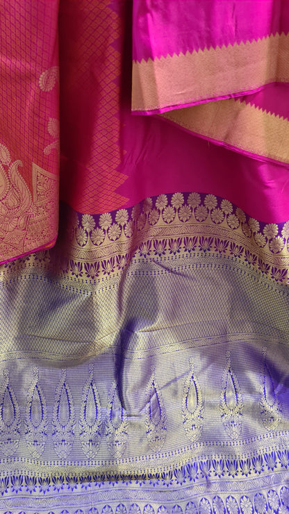 Fuchsia Pink and Royal Blue Kanchipuram Silk Saree