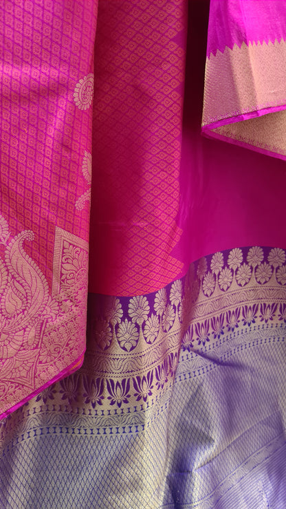 Fuchsia Pink and Royal Blue Kanchipuram Silk Saree