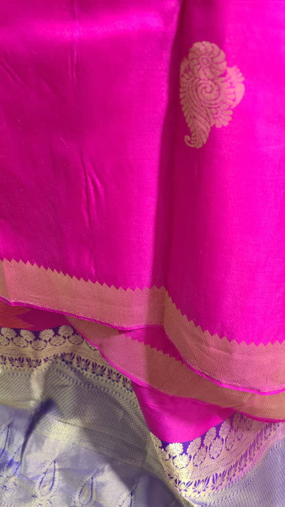 Fuchsia Pink and Royal Blue Kanchipuram Silk Saree