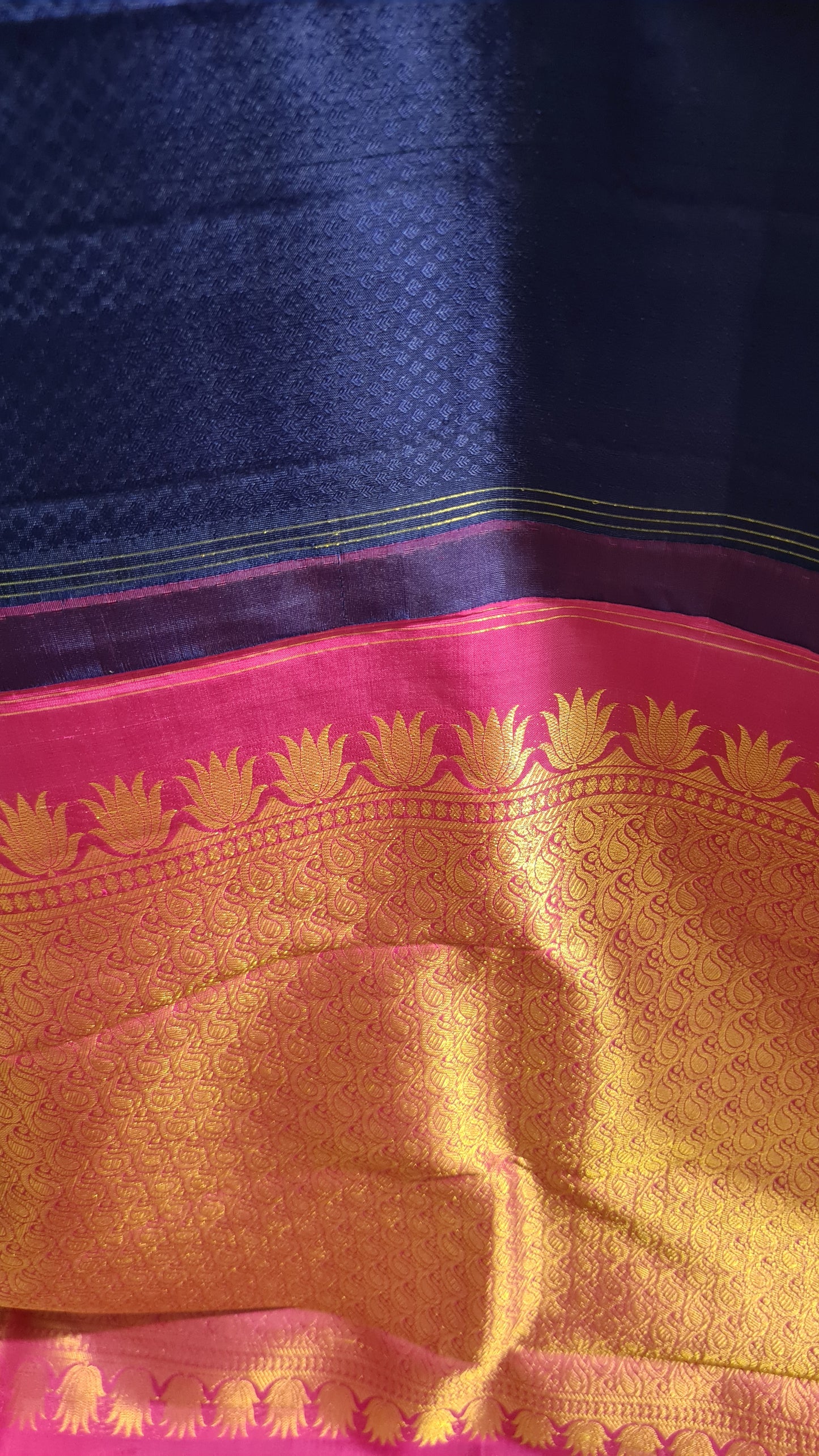 Midnight blue and Fuchsia Pink Kanchipuram Silk Saree