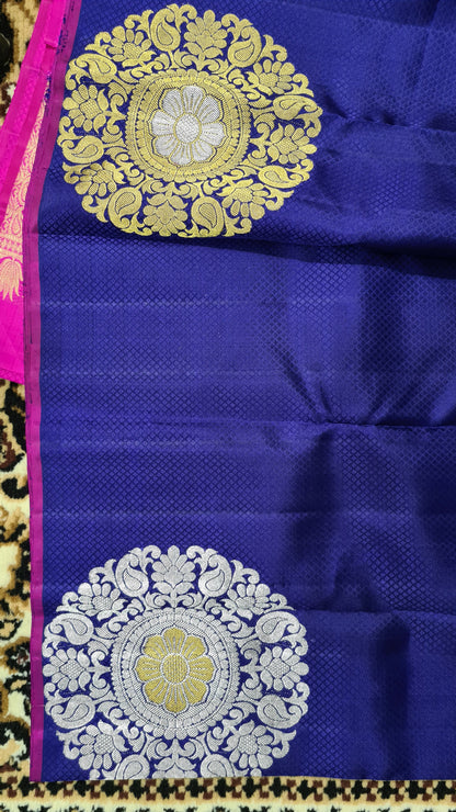 Midnight blue and Fuchsia Pink Kanchipuram Silk Saree