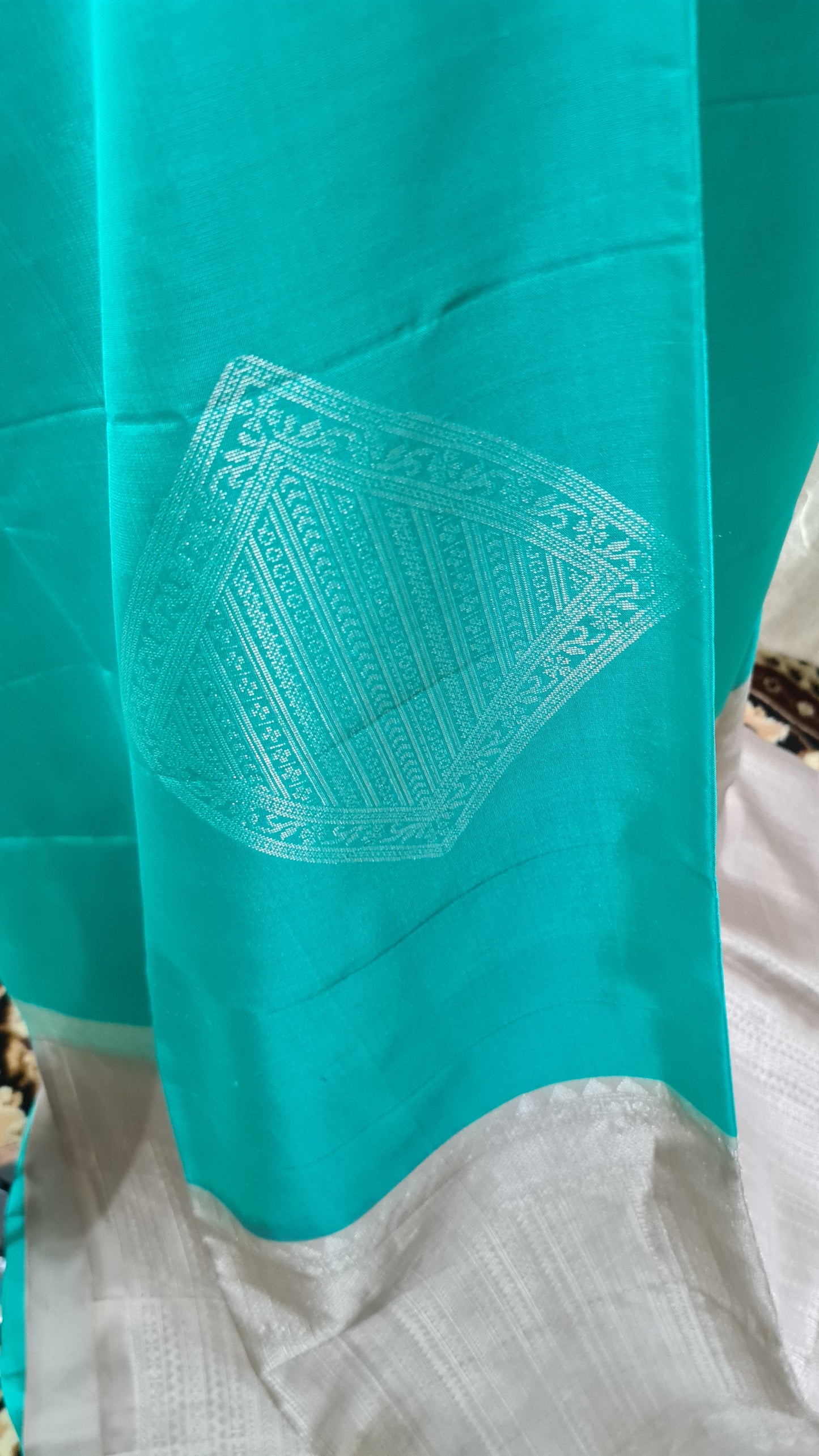 Teal Blue and Grey Kanchipuram Silk Saree