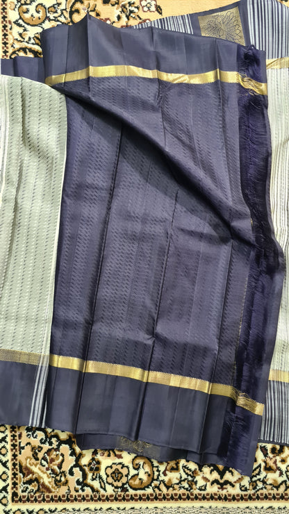 Black and Off-white Kanchipuram Silk Saree