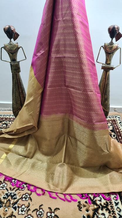 Fandango Pink and Gold Kanchipuram Silk Saree