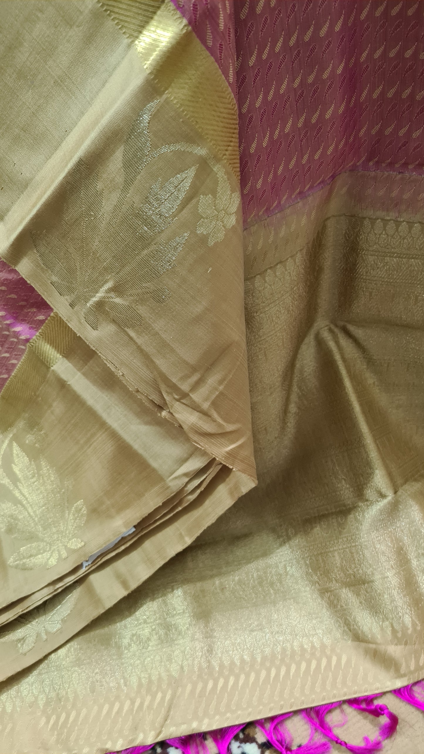 Fandango Pink and Gold Kanchipuram Silk Saree