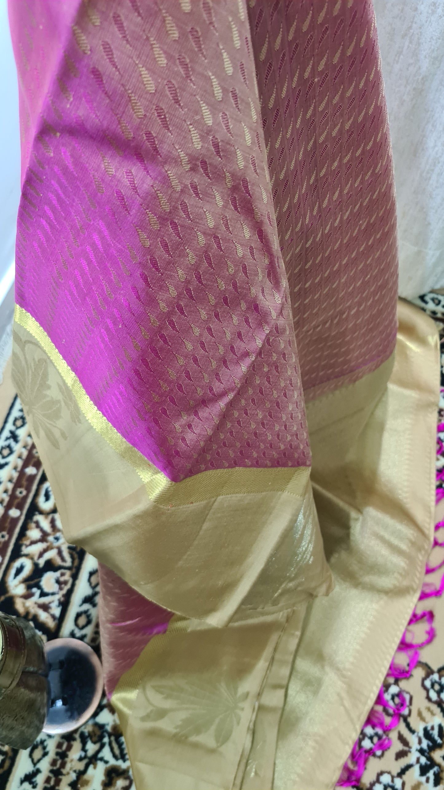 Fandango Pink and Gold Kanchipuram Silk Saree