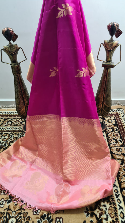 Rani Pink and Peach Kanchipuram Silk Saree