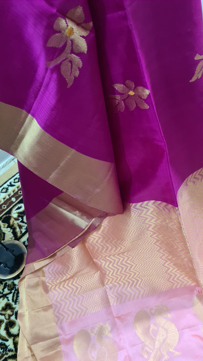 Rani Pink and Peach Kanchipuram Silk Saree