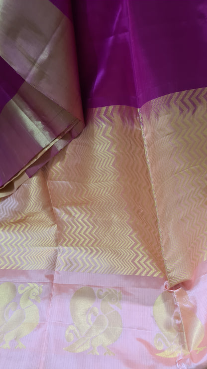 Rani Pink and Peach Kanchipuram Silk Saree