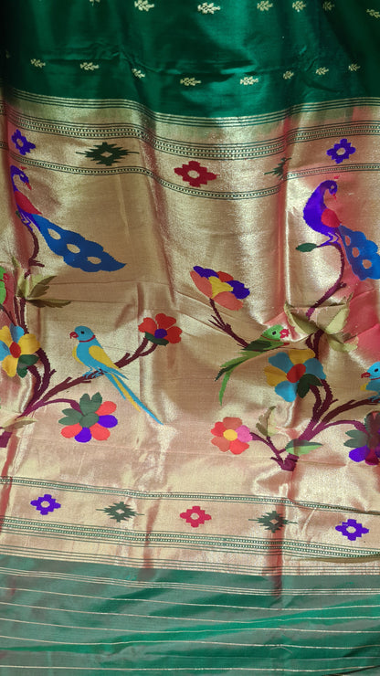 Leaf Green and Pink Paithani Silk Saree