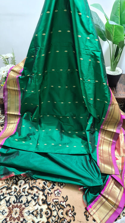 Leaf Green and Pink Paithani Silk Saree