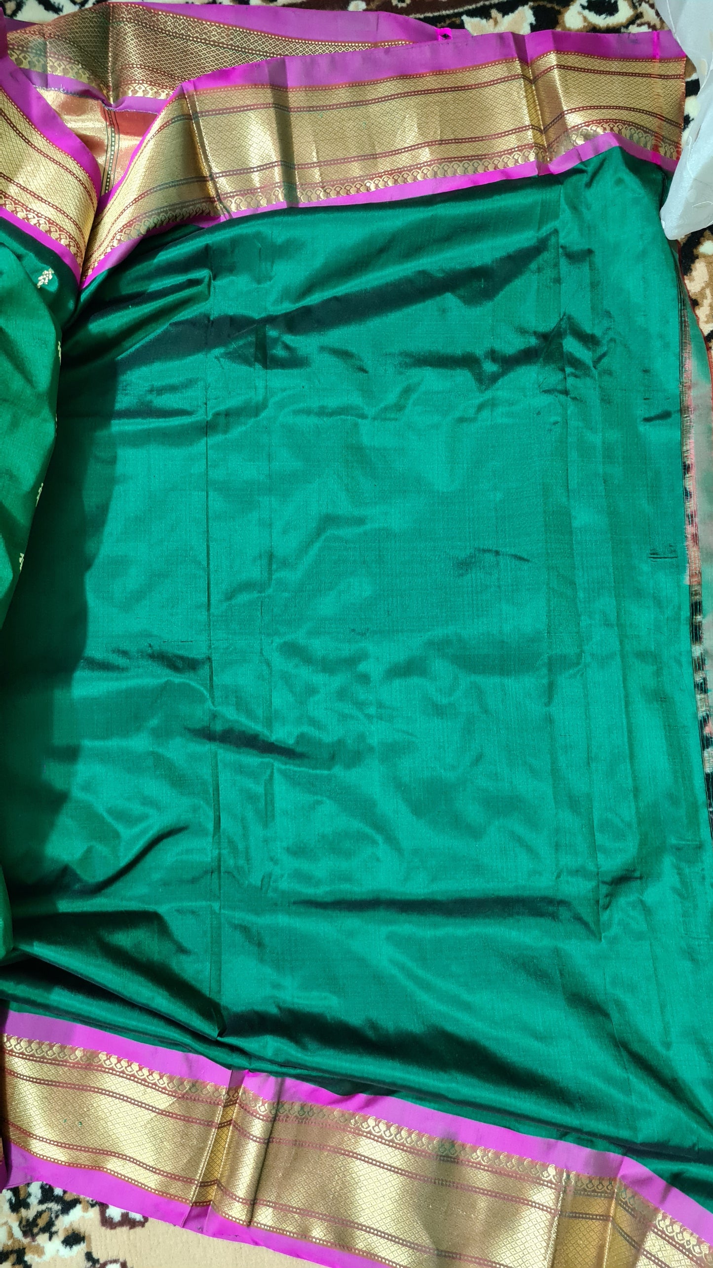 Leaf Green and Pink Paithani Silk Saree