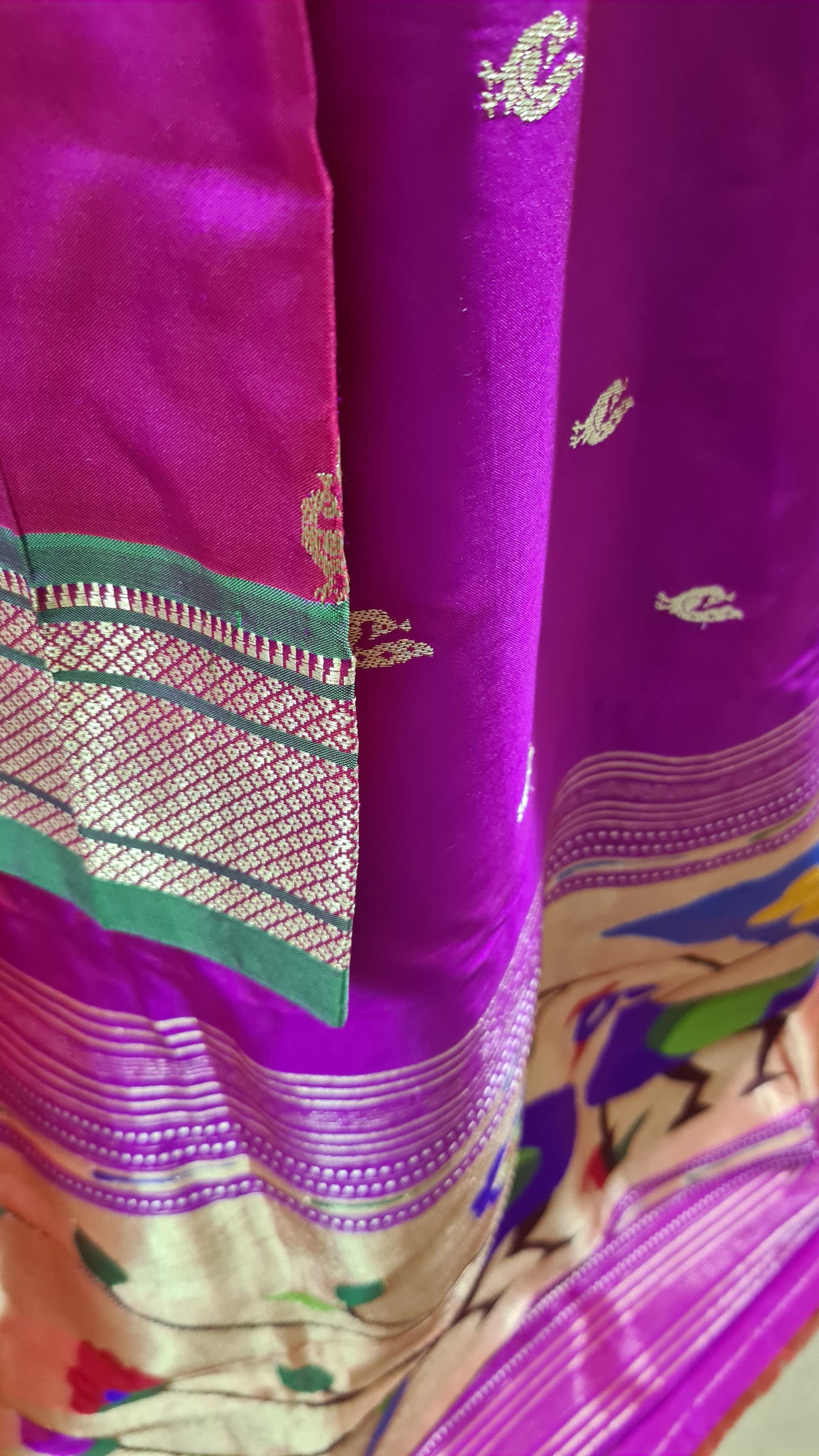 Magenta and Green Paithani Silk