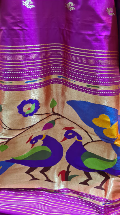 Magenta and Green Paithani Silk