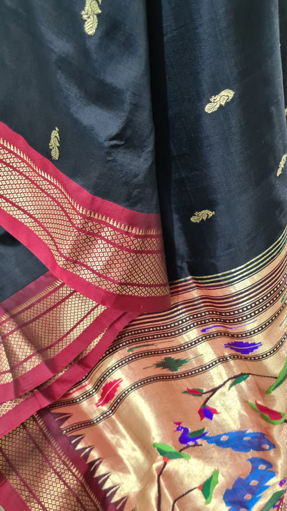 Black and Red Paithani Silk