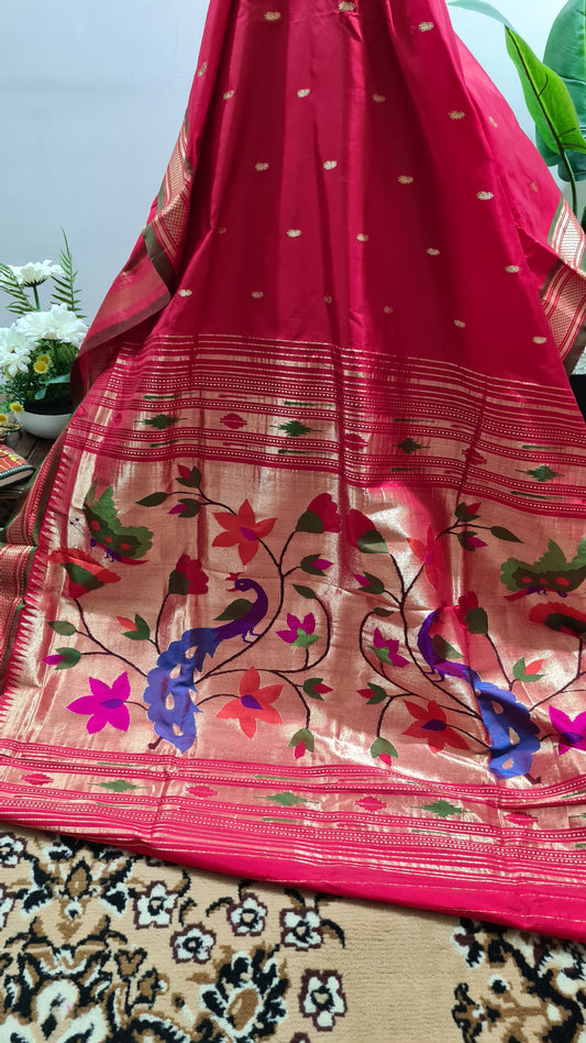 Red and Green Paithani Silk