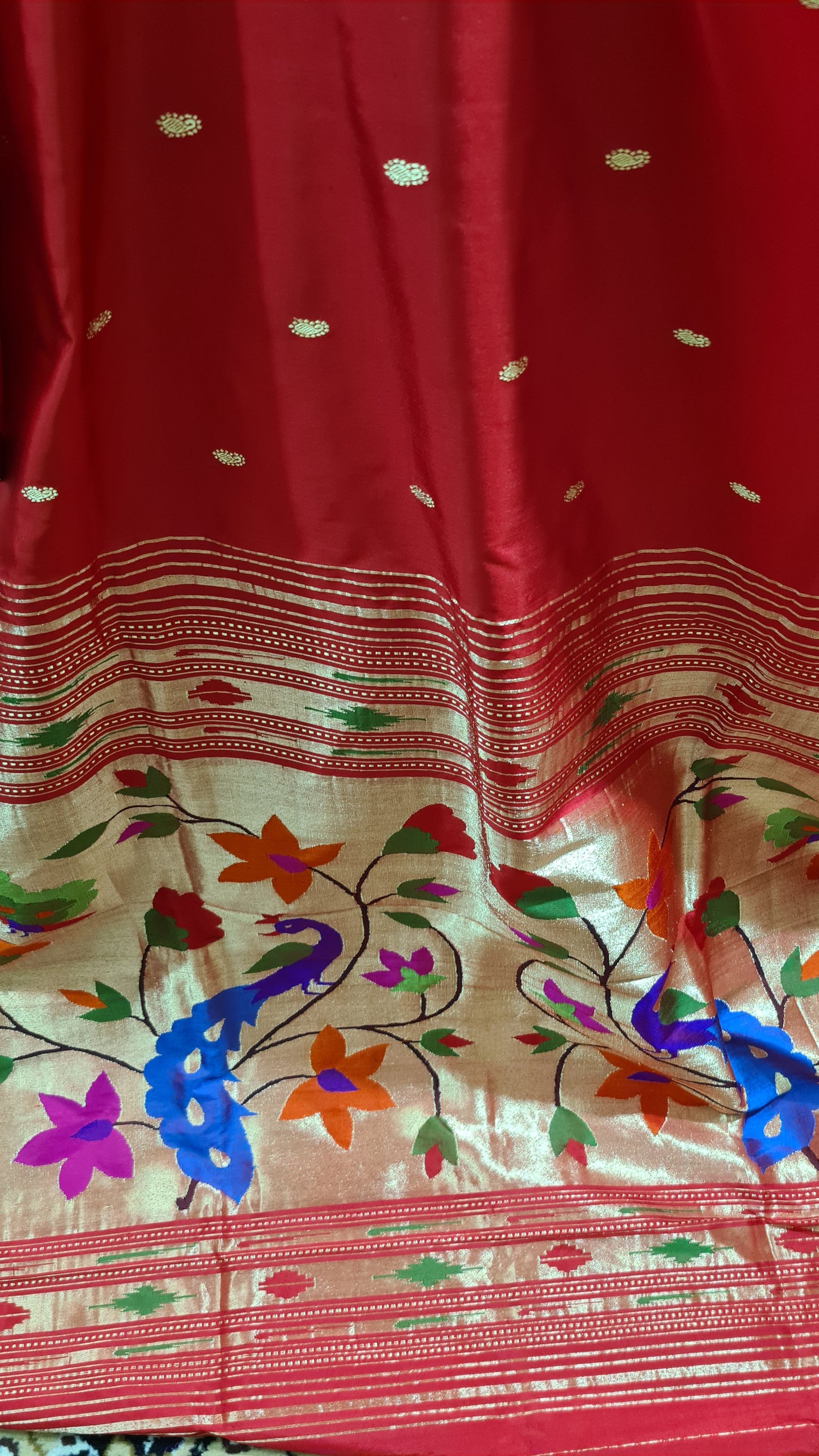 Red and Green Paithani Silk