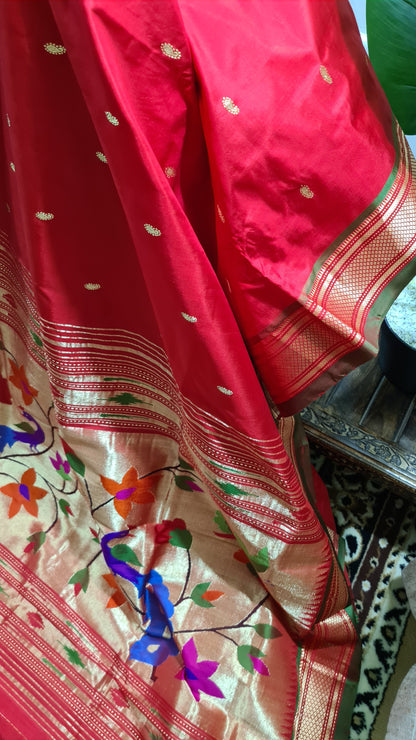 Red and Green Paithani Silk