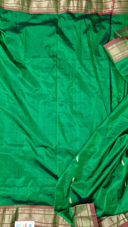 Leaf Green and Vermilion Paithani Silk