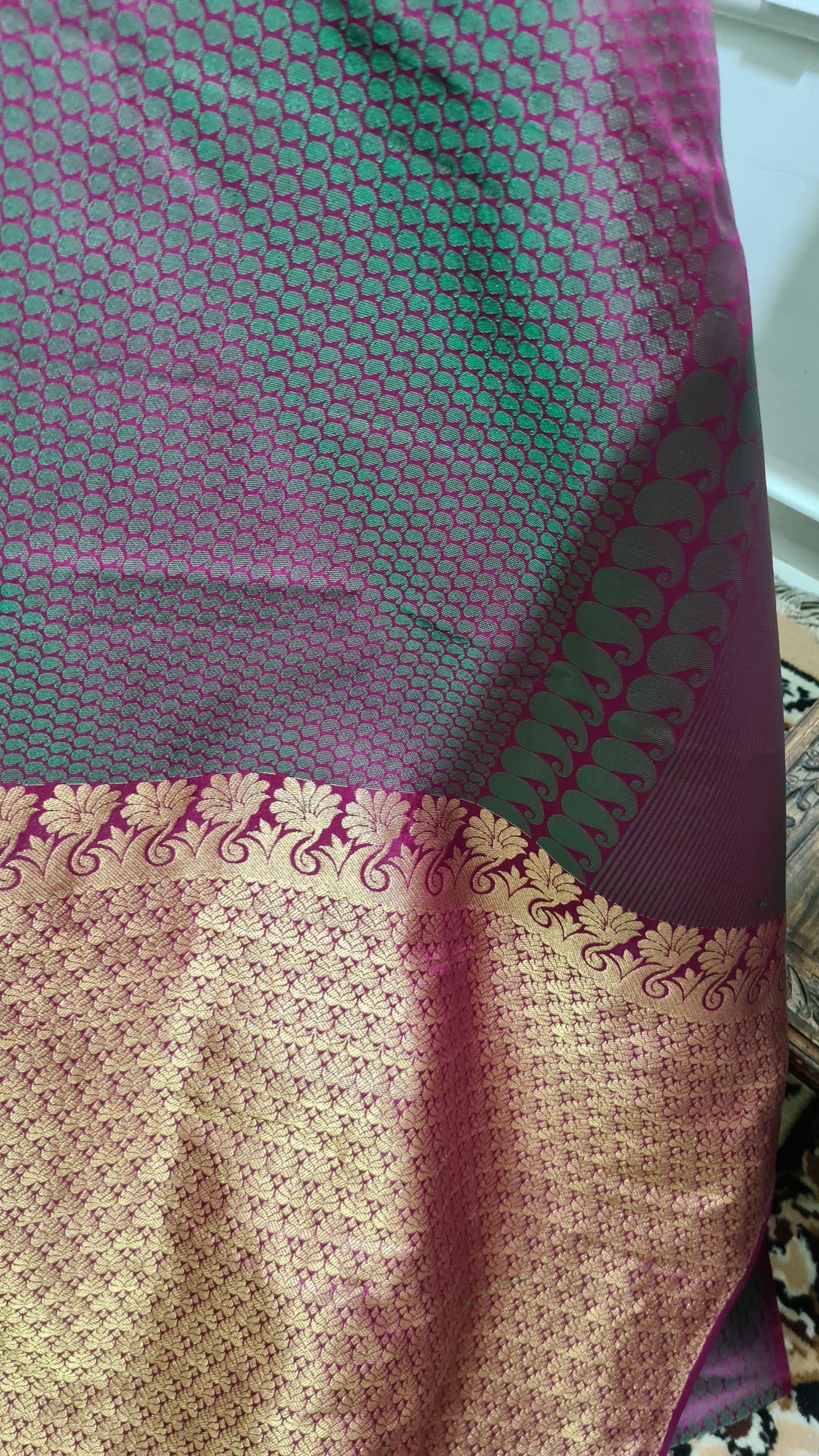 Magenta and Green Jacquard Kanchipuram Silk Saree