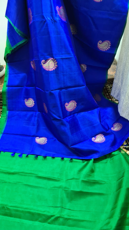 Royal Blue and Clover Green Kanchipuram Silk Saree