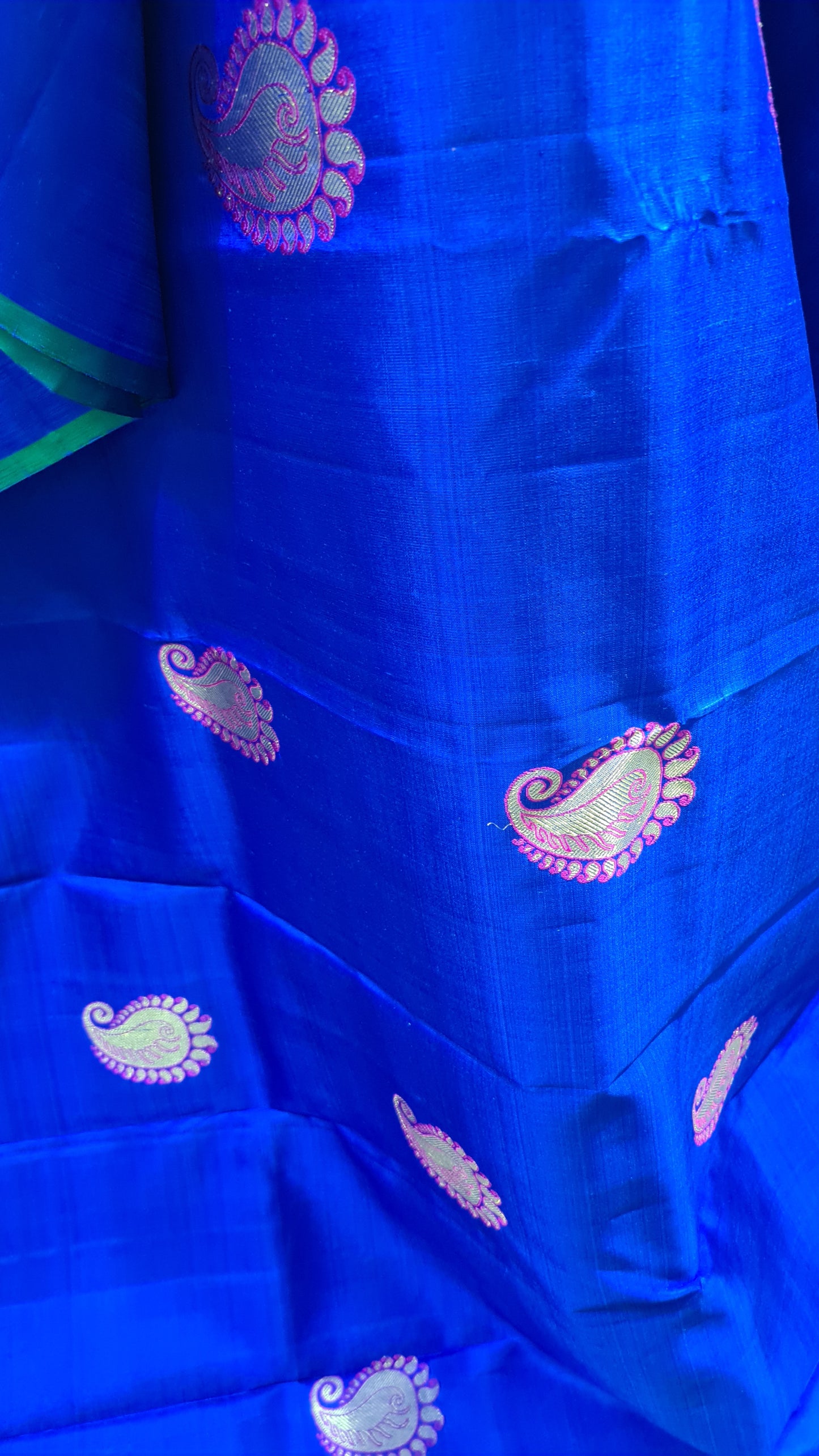 Royal Blue and Clover Green Kanchipuram Silk Saree