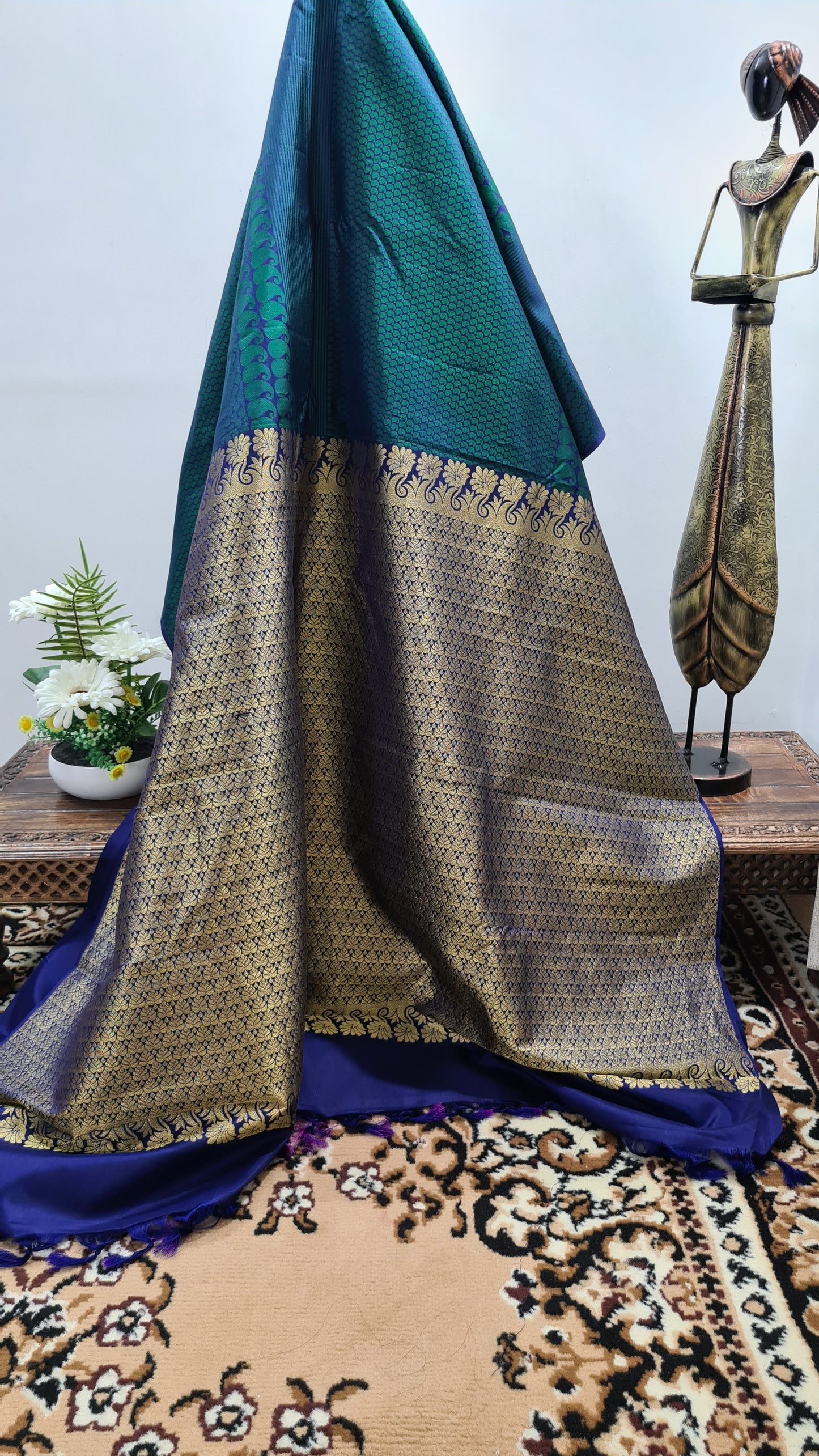 Peacock Blue Kanchipuram Silk Saree