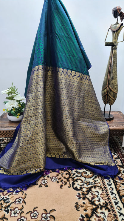 Peacock Blue Kanchipuram Silk Saree