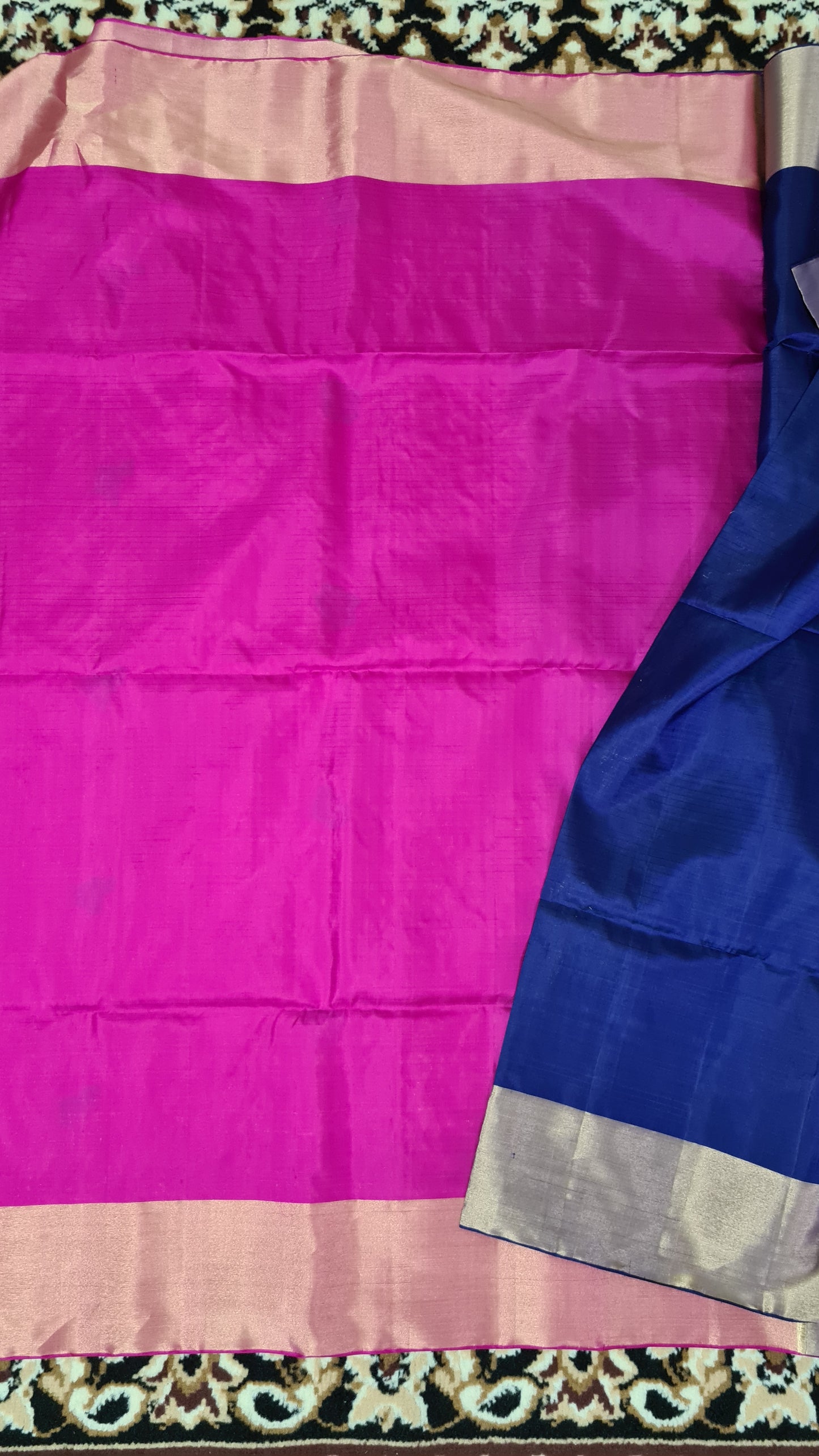 Navy Blue and Fuchsia Pink Kanchipuram Silk Saree