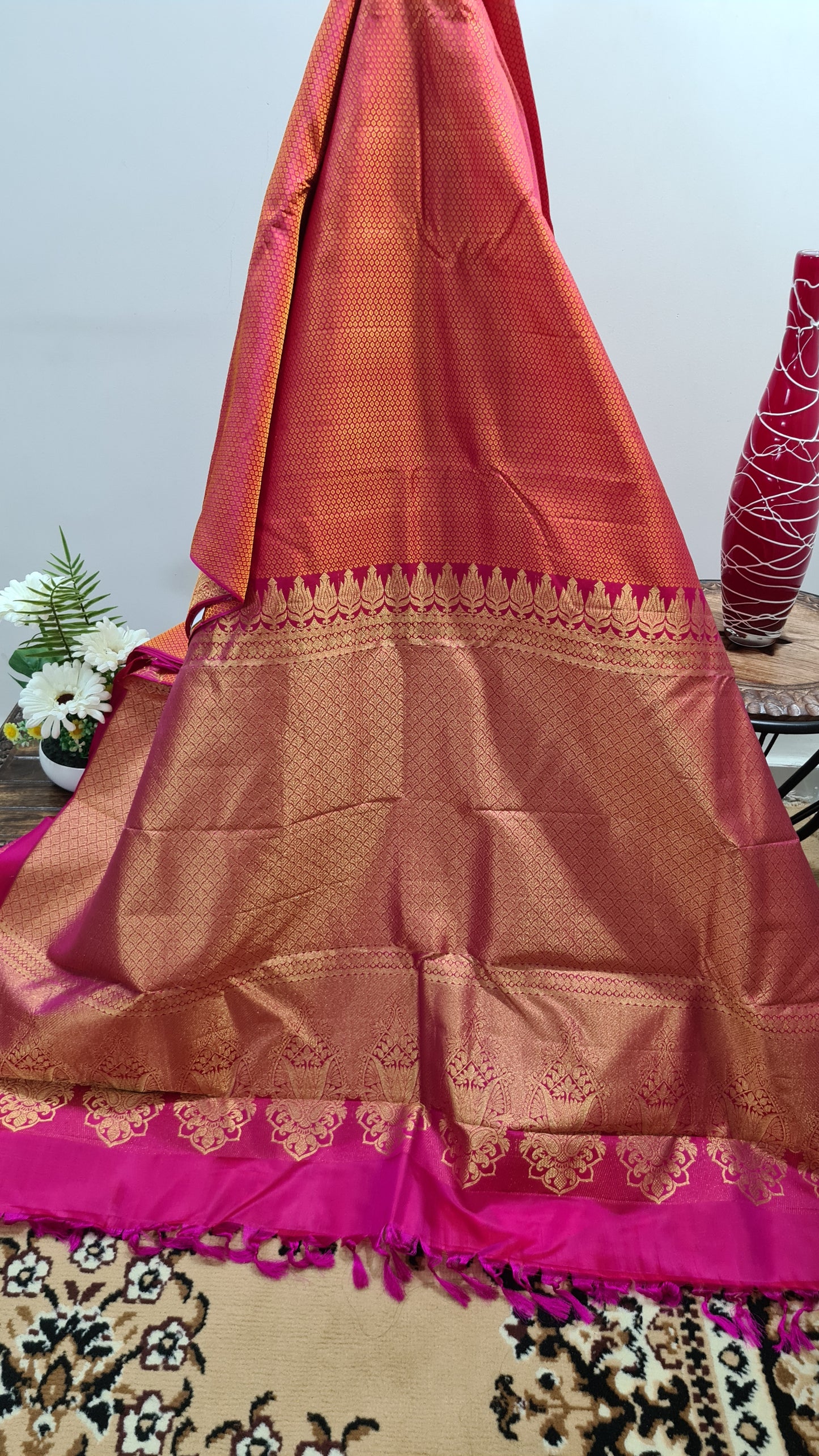 Fuchsia Pink and Gold Kanchipuram Silk Saree