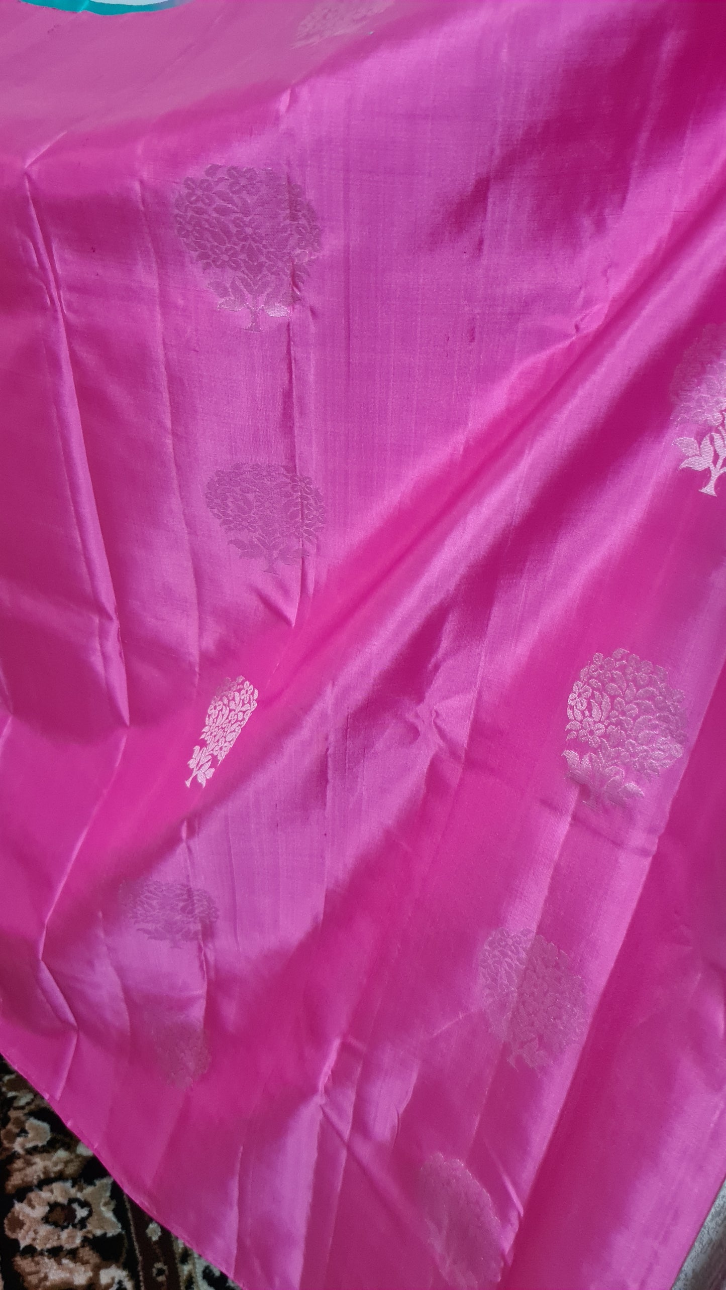 Bubblegum Pink and Turquoise Blue Pure Kanchipuram Silk Saree