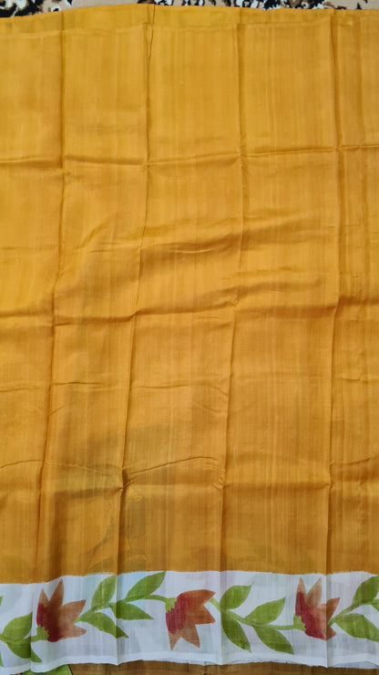 Mustard with Multicolour Border Tussar Silk Saree