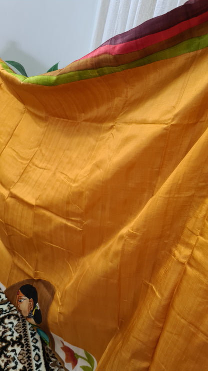 Mustard with Multicolour Border Tussar Silk Saree