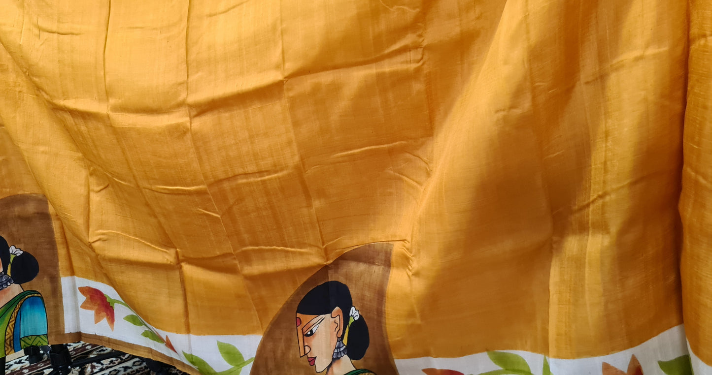 Mustard with Multicolour Border Tussar Silk Saree