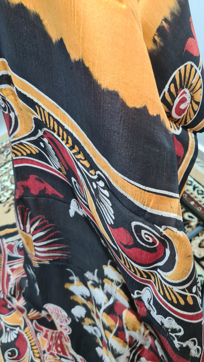 Mustard and Black Tussar Silk Saree