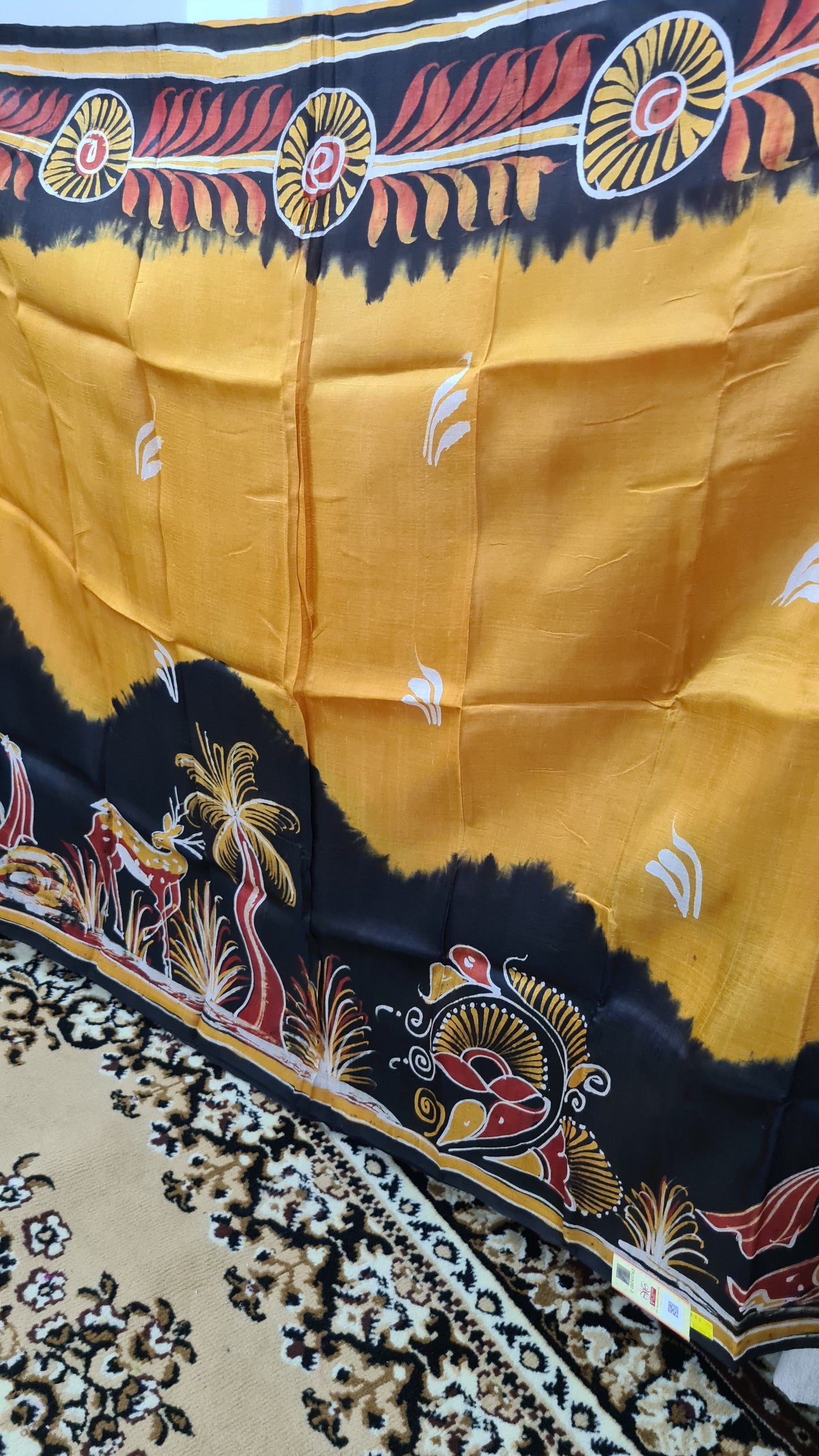 Mustard and Black Tussar Silk Saree