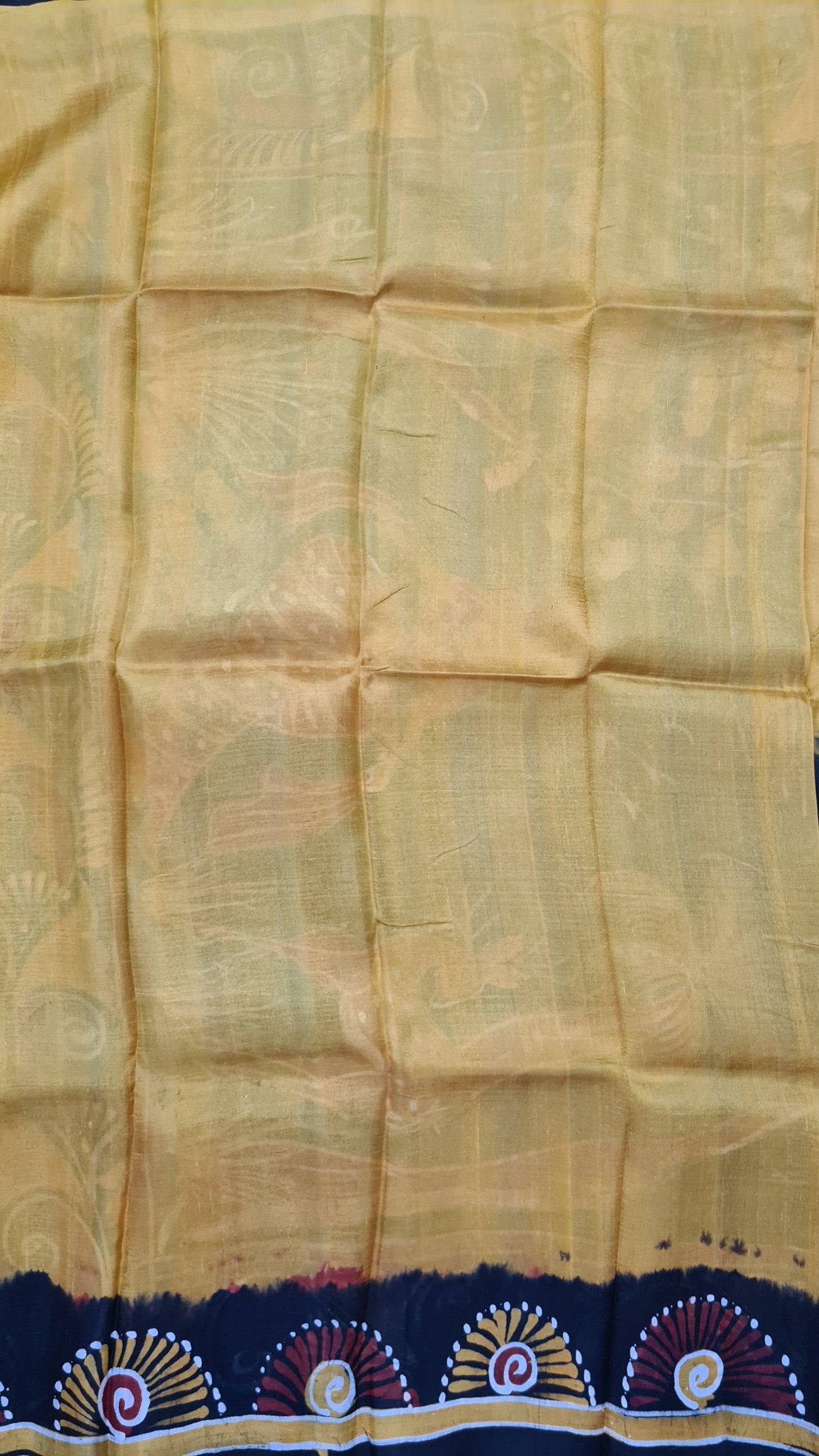 Mustard and Black Tussar Silk Saree