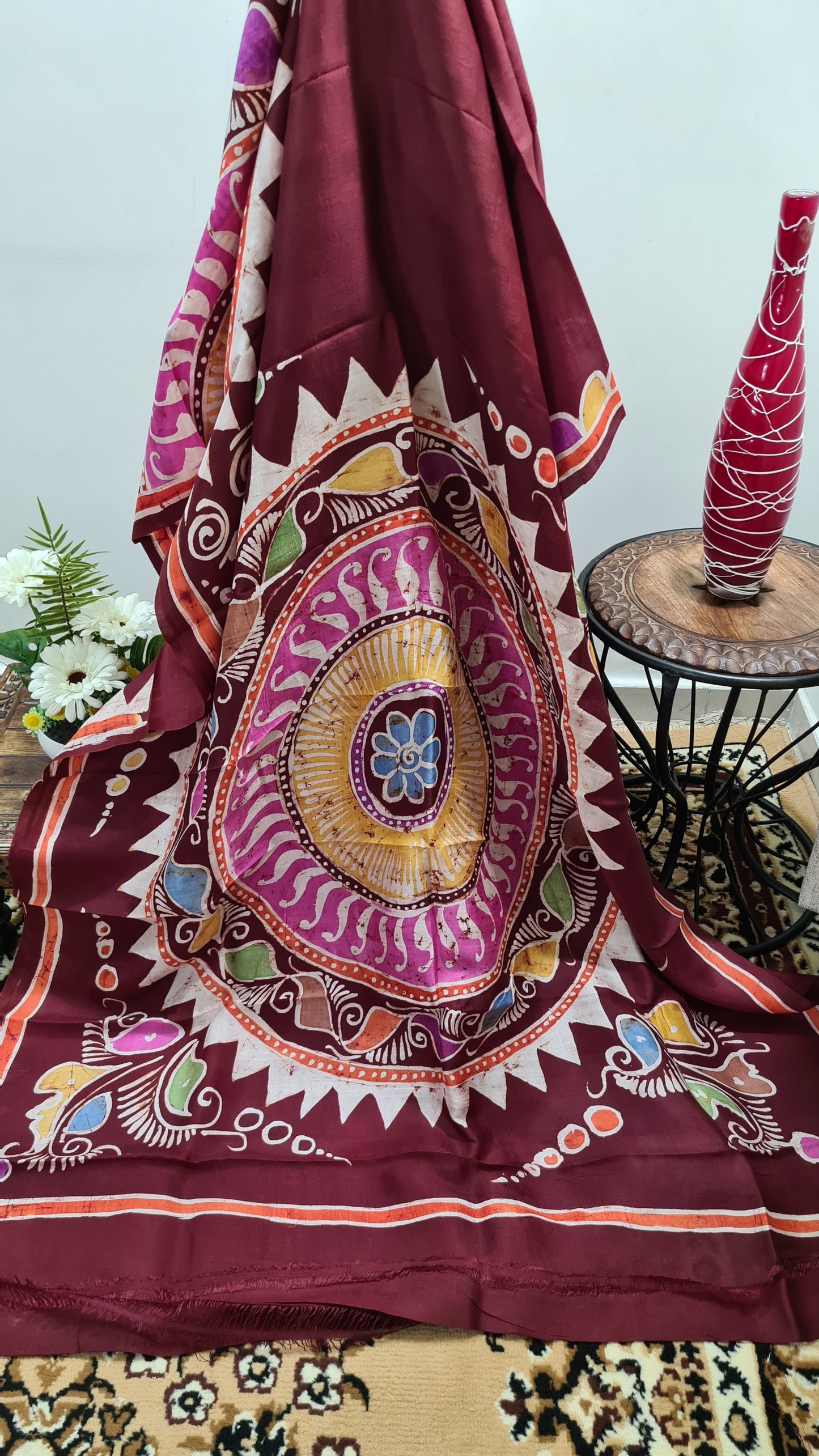 Maroon Tussar Silk Saree