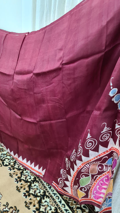 Maroon Tussar Silk Saree